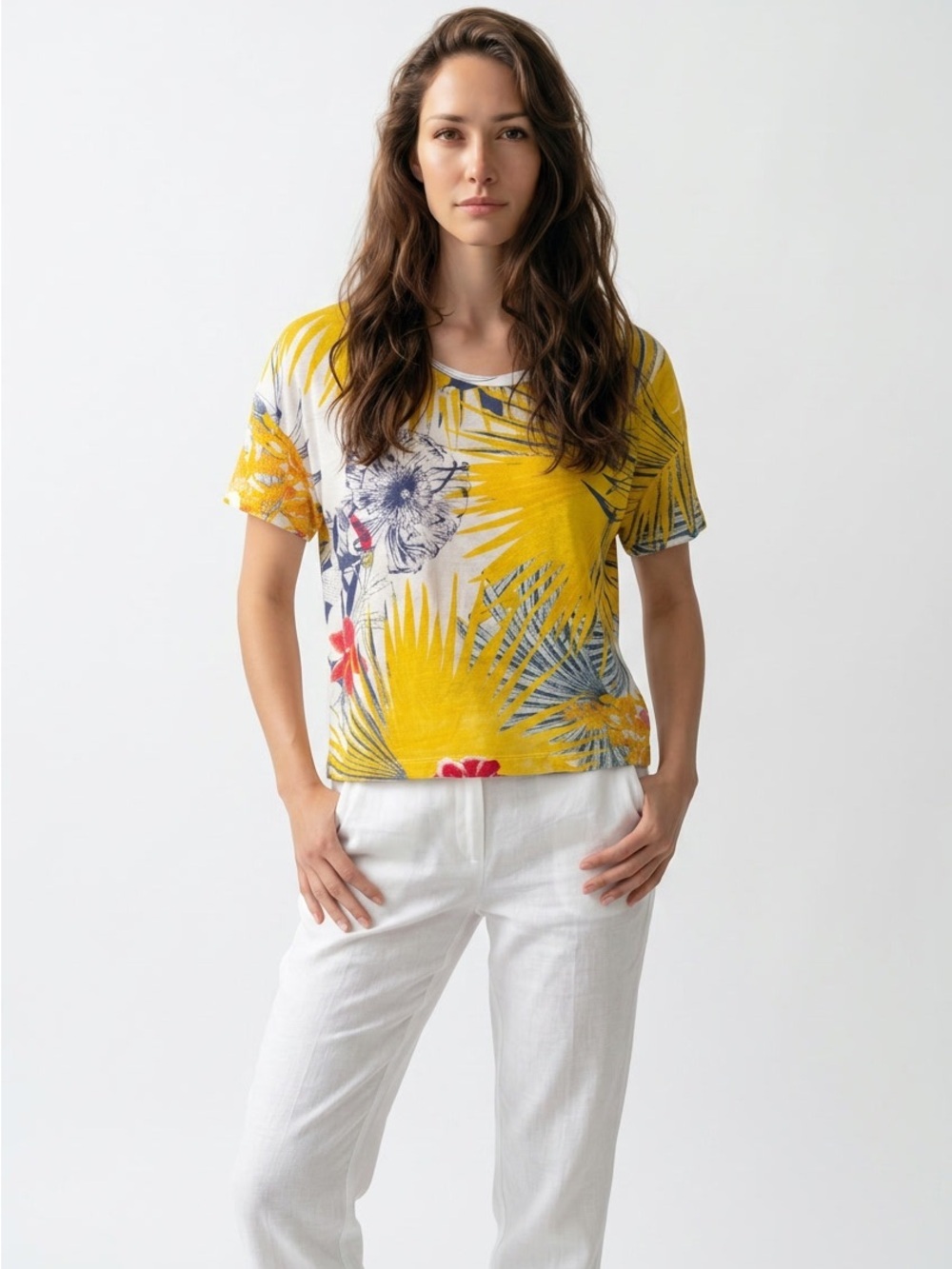 GAP Yellow Palm & Floral Short Sleeve Tee XS